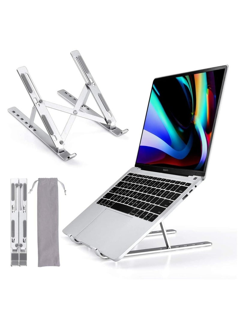 واي دي حامل كمبيوتر محمول، حامل رفع للكمبيوتر المحمول والتابلت، حامل مكتبي قابل للطي ومريح قابل للتعديل بست زوايا مصنوع من الألومنيوم، متوافق مع أجهزة MacBook وiPad وHP وDell وLenovo مقاس 10-15.6 بوصة، فضي اللون - Image 1